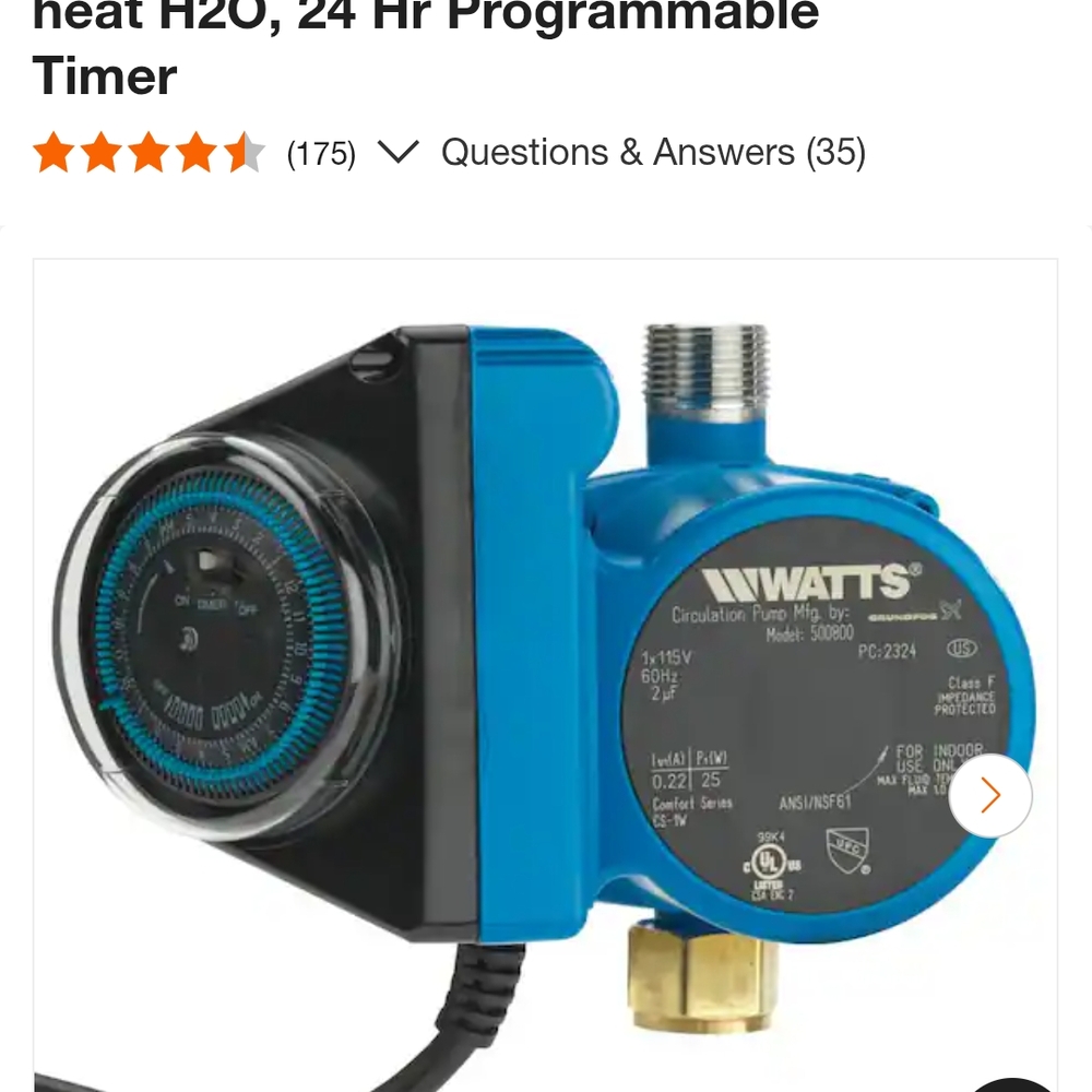 Watts Blue Hot Water Recirculating Pump with Timer
